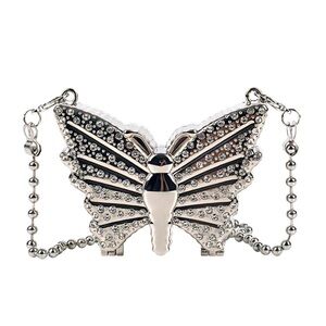 NEW Butterfly Metal Mini Silver Bag Rhinestone Detail Ball Chain Strap